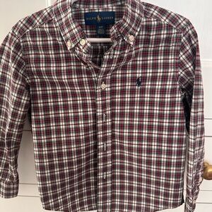 Ralph Lauren Men's Burgundy and White Plaid Shirt